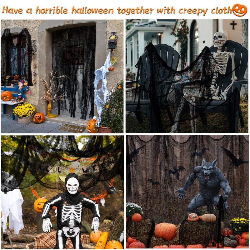 Xgunion Halloween Creepy Cloth 6PCS 30?72inch Black Halloween Cloth Decor Halloween Decoration Spooky Creepy Gauze Cloth for Halloween Party Outdoor Indoor Decorations - Image 5